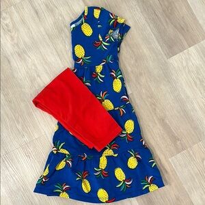 Hanna Andersson twirly Blue Pineapple Print Dress with Red Leggings